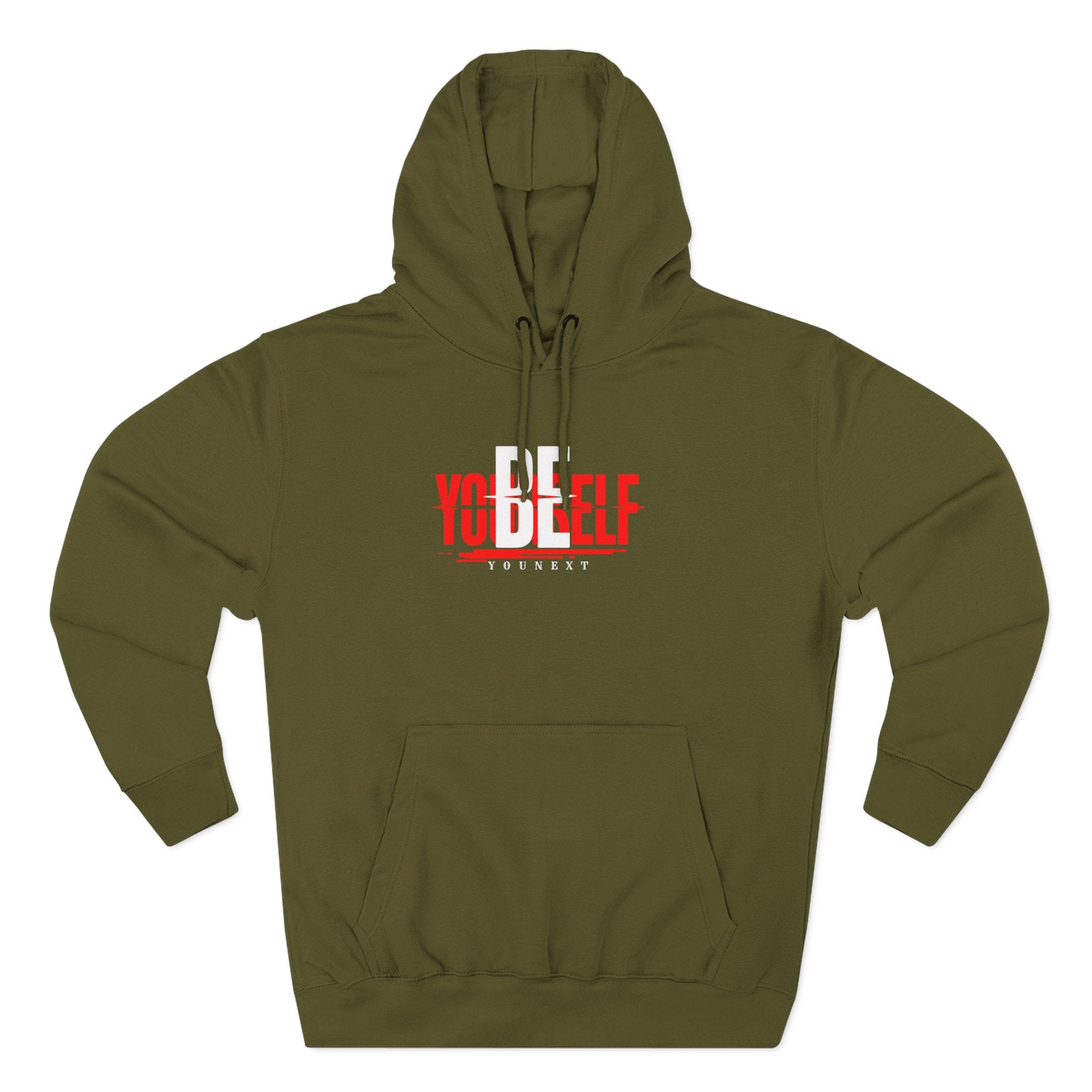 Be Yourself Hoodie — Bold Red & White Typography Fleece Pullover