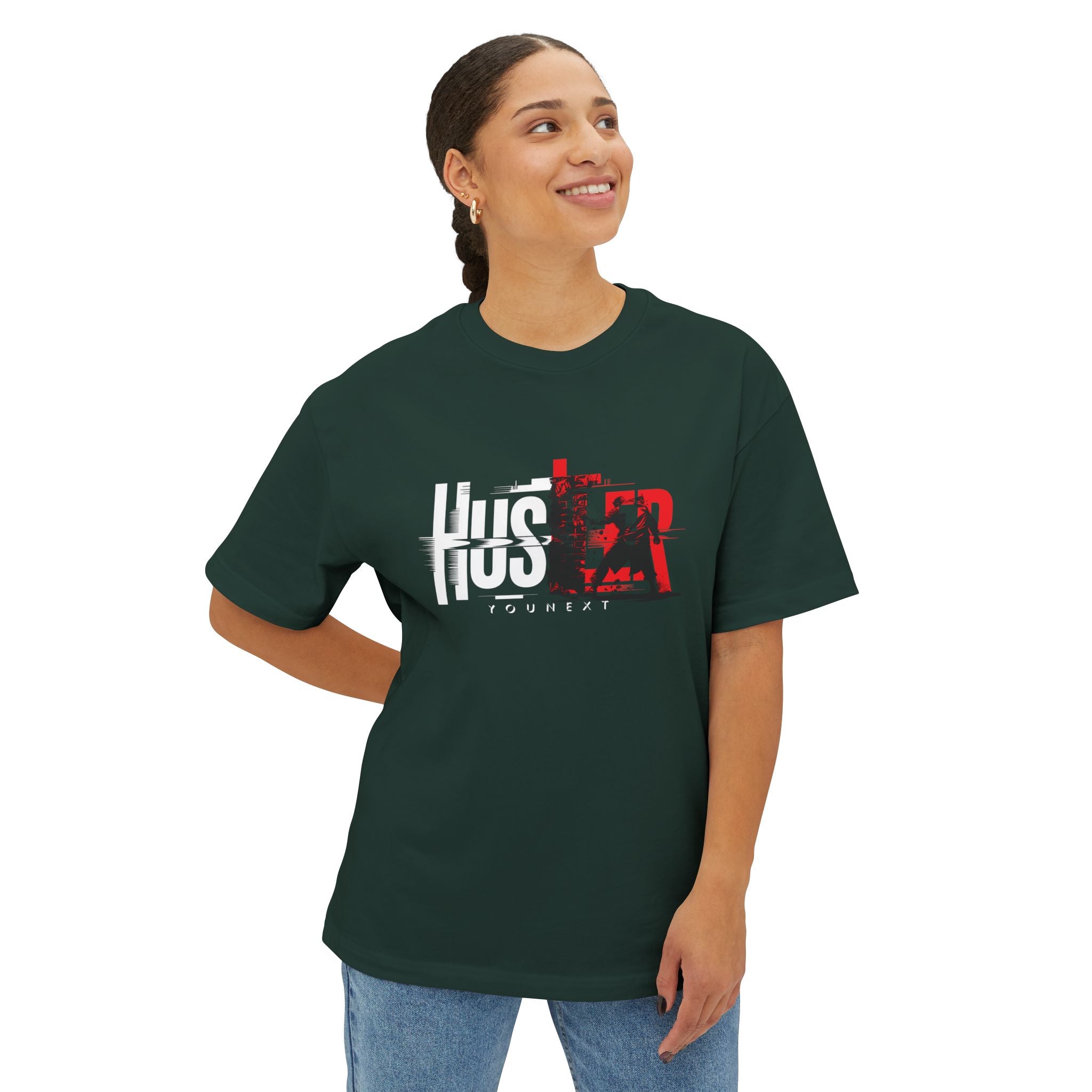 Hustler Graphic Tee — Bold Red & White Urban Streetwear Boxy Shirt