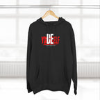 Be Yourself Hoodie — Bold Red & White Typography Fleece Pullover