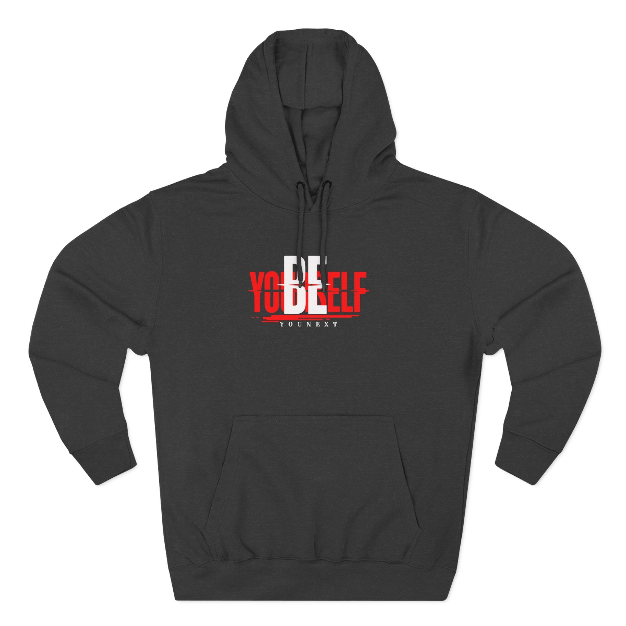 Be Yourself Hoodie — Bold Red & White Typography Fleece Pullover