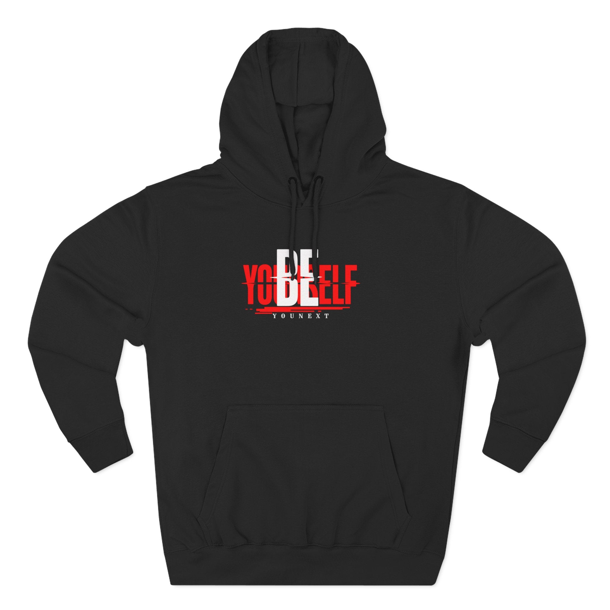 Be Yourself Hoodie — Bold Red & White Typography Fleece Pullover